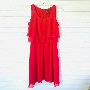 SLNY Chiffon Dress Flouncy Tiered Top Sleeveless Red Sz 10